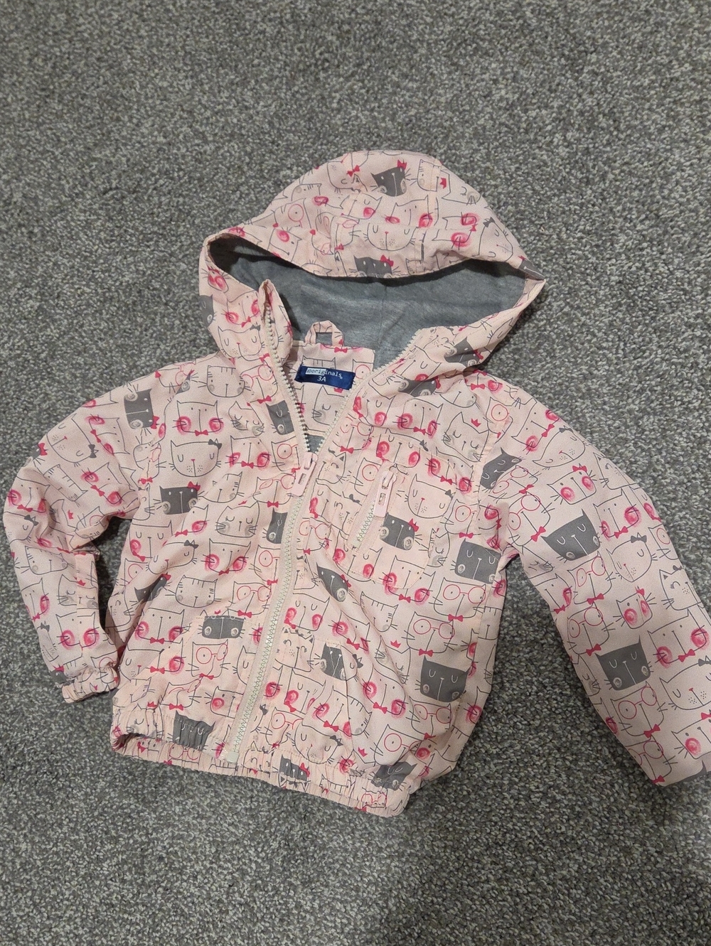 Kids Pink Cat-Print Hooded Jacket